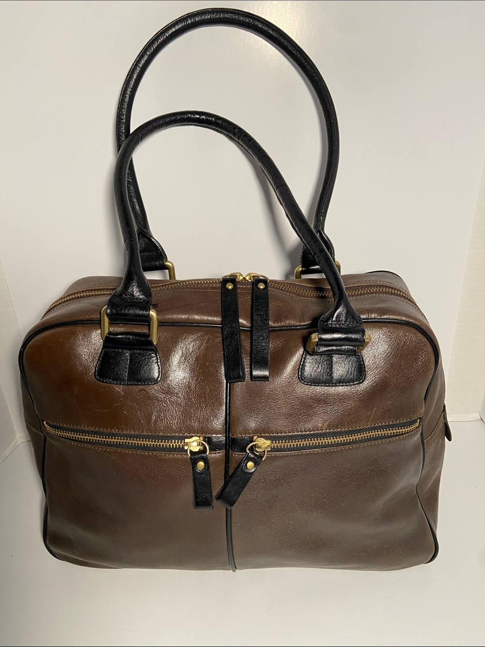 Vintage Danier Leather Bag in Chocolate Brown with Black Leather Details